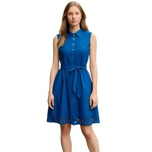 Brooks Brothers Women’s Cotton Royal Blue Sleeveless Midi Shirt Dress Size: 16